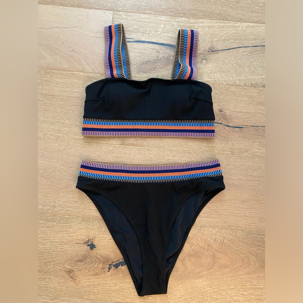 Brand new never worn Black bikini with multi-color straps